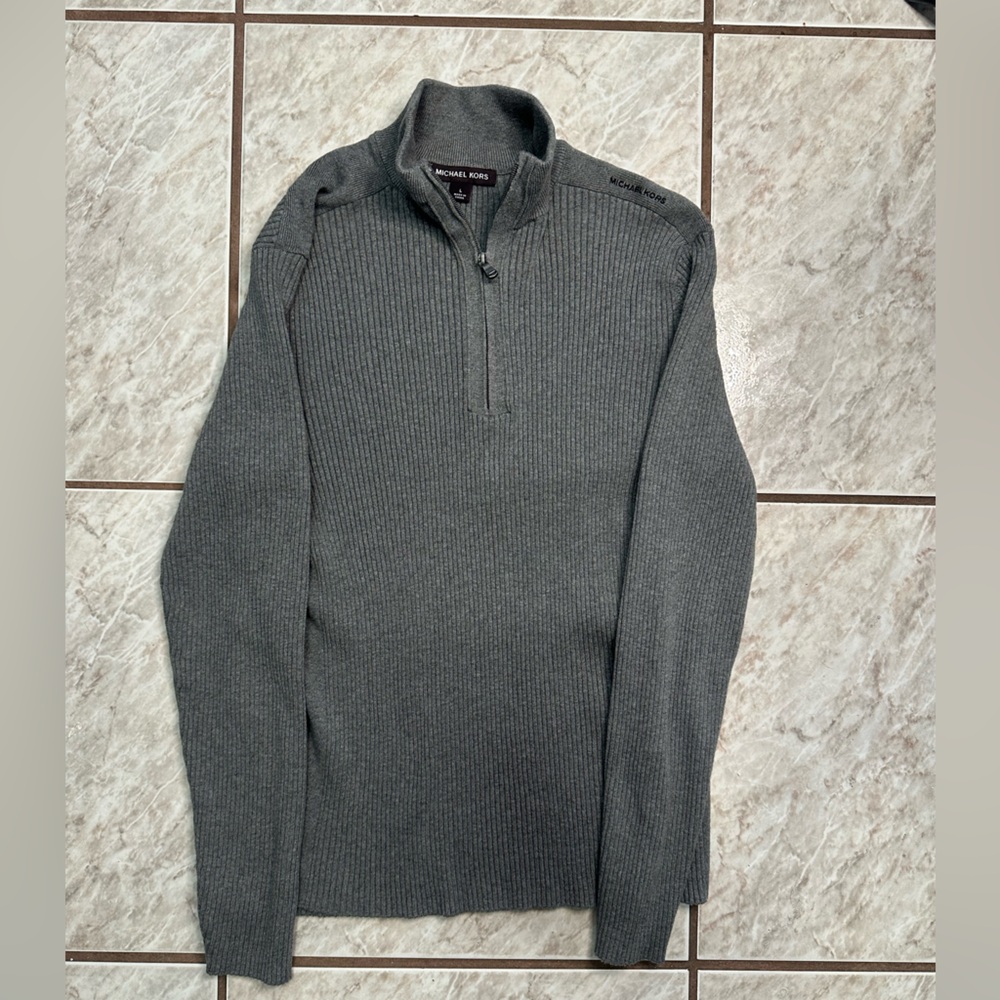 Men’s Michael Kors Grey Cotton Ribbed Quarter Zip Size Large
